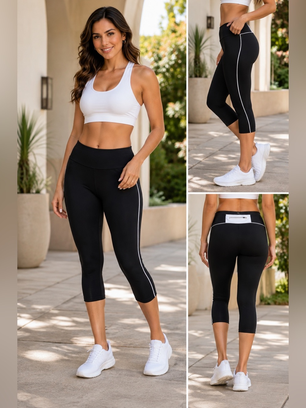 Xersion Women’s Black White Athletic Leggings Size Large Stretch Running